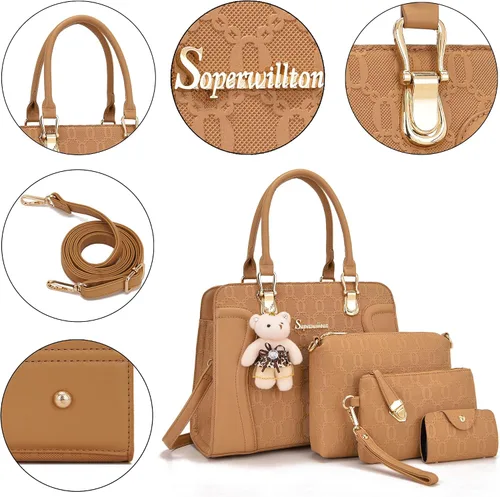 Miniatura 89 de Bolsos de mano de moda para mujer, bolsa de hombro, asa superior, bolsa de mano, juego de 4 piezas