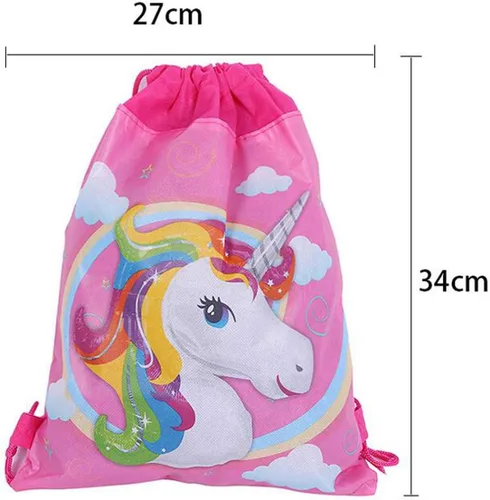 Miniatura 5 de Bolsa de recuerdo de fiesta de unicornio, paquete de 8 mochilas con cordón de unicornio como bolsas de regalo de fiesta, bolsas de dulces