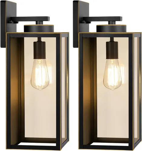 Miniatura 7 de Paquete de 2 lámparas de pared para exteriores, faroles impermeables y modernos, dispositivos de iluminación para porche, con casquillo E26