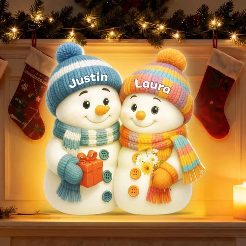 Miniatura 5 de Caja de luz navideña personalizada con el nombre de la pareja en forma de muñeco de nieve - Luz nocturna LED navideña personalizada, decoración