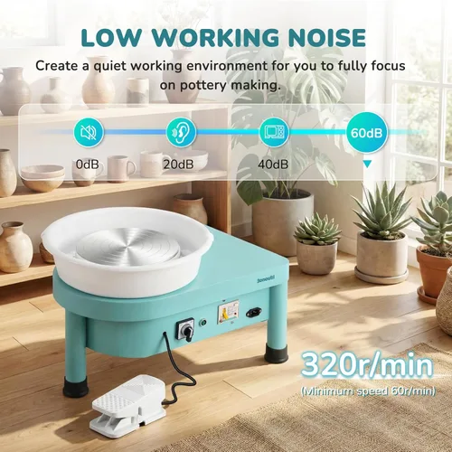 Miniatura 5 de Bonoutil Rueda eléctrica de cerámica de 10 pulgadas con pedal para adultos, máquina formadora de cerámica fácil de centrar, capacidad máxima de 20