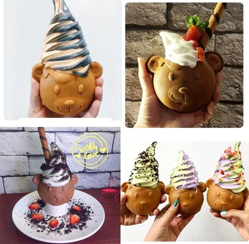 Miniatura 5 de Taiyaki - Máquina para hacer gofres en forma de oso de boca abierta para hacer helado de oso Taiyaki, máquina para hacer conos de oso (110 V)