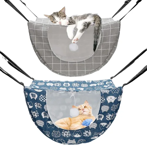 Miniatura 9 de Unittype Hamaca para Jaula de Gato Colgante de 2 Piezas, Cama Colgante para Mascotas de Doble Capa de Felpa Suave, Hamaca Cómoda Colgante