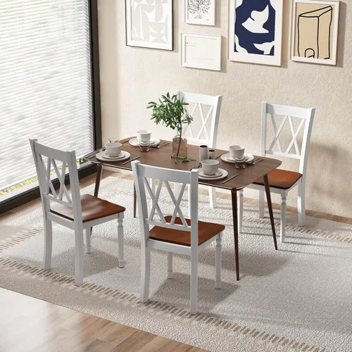 Miniatura 6 de Giantex Juego de 2 sillas de comedor blancas de madera con asiento de madera de goma, patas de madera de acacia, carga máxima de 360 libras, sillas