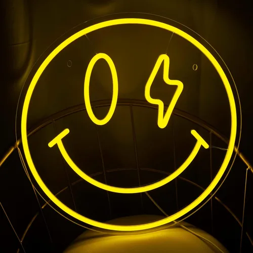 Miniatura 3 de Letrero de neón con cara sonriente, luz de neón LED para decoración de pared, letreros iluminados por USB, letrero de neón amarillo sonriente
