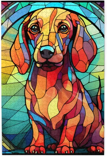 Miniatura 18 de Rompecabezas de Madera de Vidrio Colorido Manchado de Amantes de Perros Pastor Australiano de 1000 Piezas de Pintura Artística para Niños Adultos