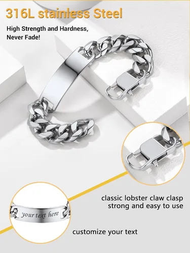 Miniatura 5 de PROSTEEL Pulsera de acero inoxidable para hombres y mujeres, elegantes pulseras de eslabones cubanos, chapado en oro negro de 18 quilates, ancho