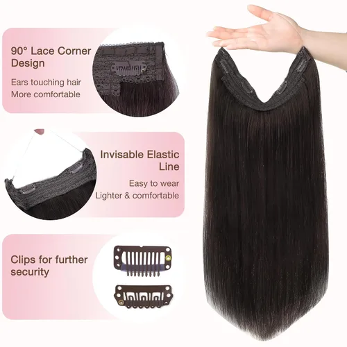 Miniatura 3 de GOO GOO Extensiones de cabello humano con alambre, color marrón oscuro, 12 pulgadas, 70 g , extensiones de cabello humano Remy, extensiones de #2A