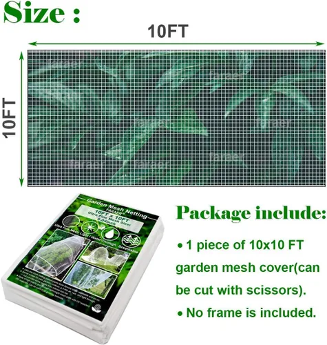 Miniatura 4 de Red de barrera de jardín, cubiertas para plantas de 3,05x3,05 m, red de malla ultrafina para proteger plantas vegetales, frutas, flores, cultivos
