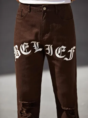 Miniatura 5 de WDIRARA Pantalones de mezclilla largos rasgados de cintura alta para hombre con bolsillo