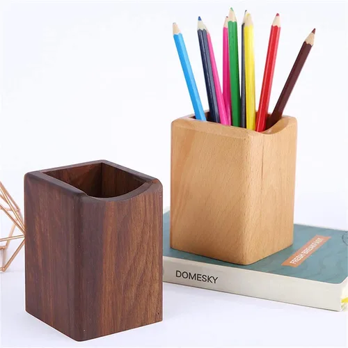 Miniatura 5 de Armiya Organizador de bolígrafos de madera para escritorio, oficina, organizador de madera natural, caja de almacenamiento, suministros