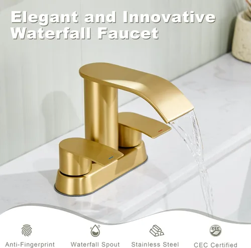 Miniatura 9 de Ultimate Unicorn Grifo de Baño para Lavabo Dorado Cepillado, Grifo de Lavabo de Baño de 4 Pulgadas para 3 o 2 Agujeros, Grifos de Cascada de 2 Oro