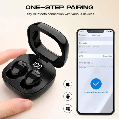 Miniatura 4 de Mini auriculares invisibles para trabajar y dormir, auriculares ocultos de perfil bajo con pantalla LED, sonido estéreo, auriculares más pequeños