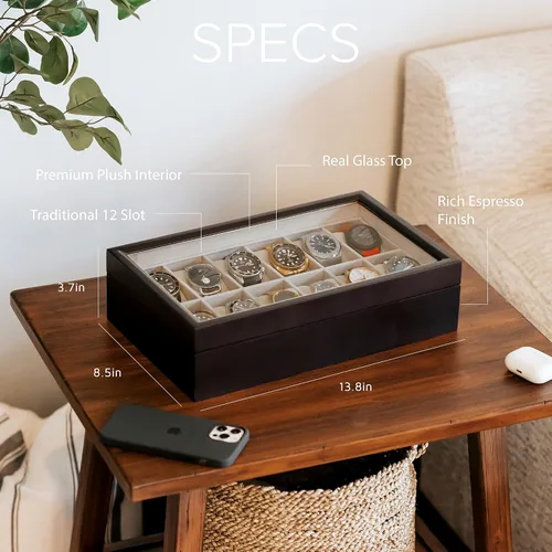 Miniatura 3 de Caja organizadora de relojes de madera sólida con pantalla de cristal de Case Elegance