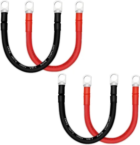 Miniatura 12 de Cable de batería, cables de batería 2 AWG con terminales, 2 cables de batería de cobre (1 pie).