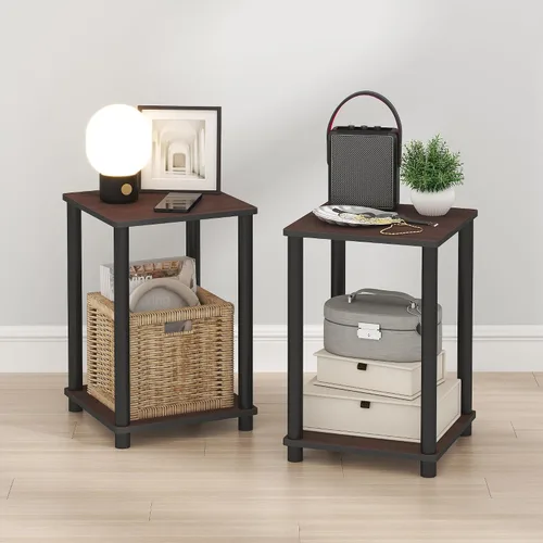 Miniatura 33 de Furinno Mesa de Noche Simplista, Mesita de Noche Pequeña de 2 Niveles con Estante Abierto, Mesa de Cabecera de Montaje sin Herramientas, Mesa