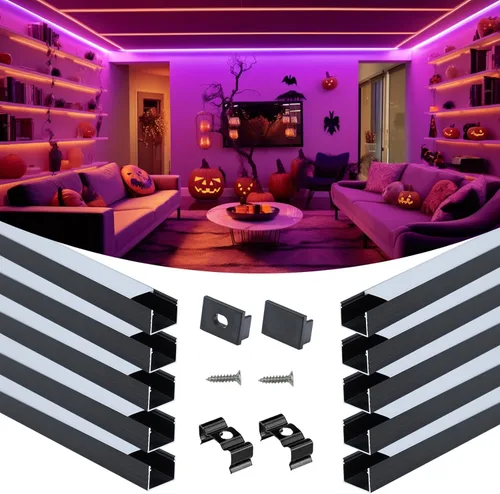 Muzata Paquete de 10 canales LED de tamaño grande de 3.3 pies/3.3 ft, canal difusor de tira LED negro con cubierta difusora blanca esmerilada