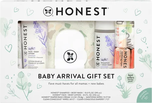 The Honest Company Set de regalo para la llegada del bebé, esenciales para recién nacidos, caja de bienvenida, pañales, toallitas, cuidado personal,