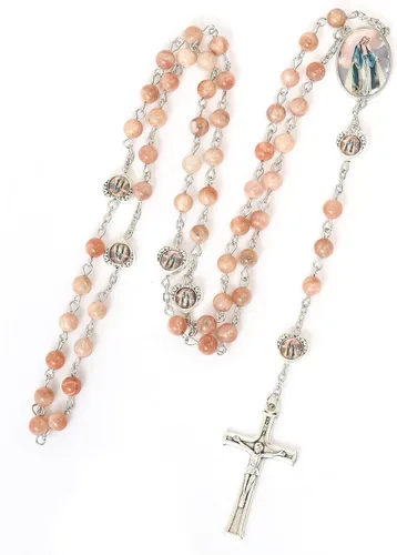 Miniatura 2 de Nazareth Store Cuentas de piedra natural con corazón de epoxi milagroso, cuentas de metal, collar de rosario, regalos cristianos de piedras preciosas