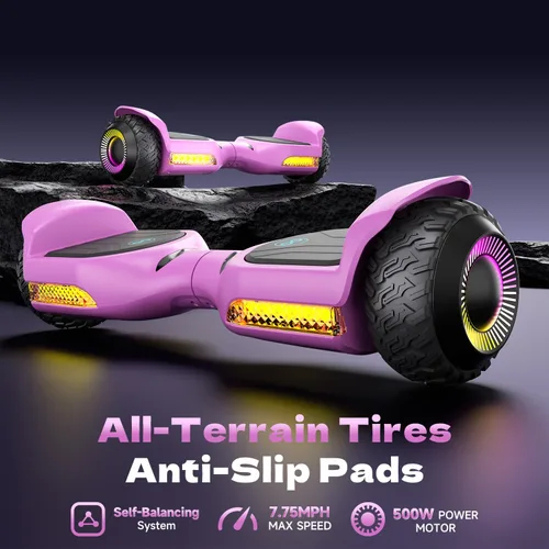 Miniatura 3 de Gyroor Scooter de equilibrio automático G13 todo terreno con luces LED, autoequilibrio todoterreno con Bluetooth para niños de 6 a 12 años y Rosa