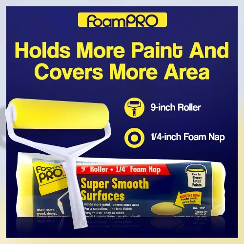 Miniatura 2 de FoamPRO Rodillo de pintura de espuma 19P, rodillo de 9 x 1/4 pulgadas para superficies lisas, acabado impecable y sin pelusa