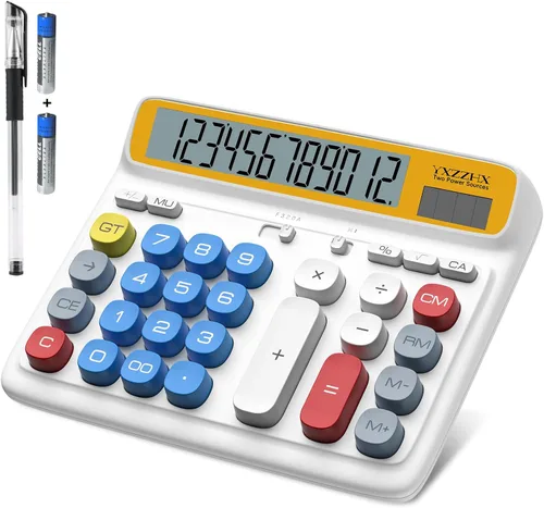 Miniatura 11 de Calculadora de escritorio con pantalla LCD extra grande de 5 pulgadas, calculadora de oficina de 12 dígitos con doble alimentación solar y batería