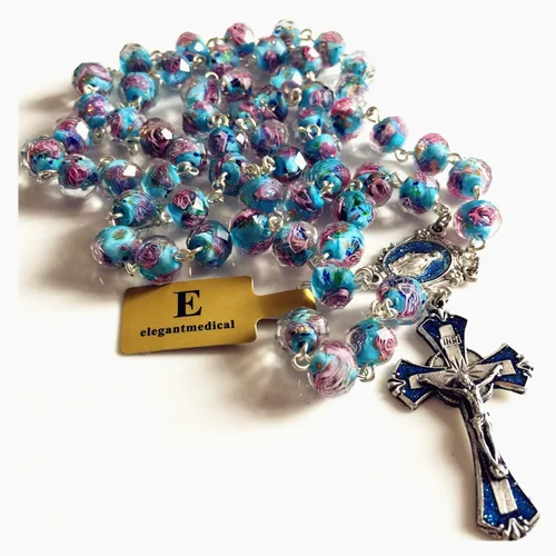 Miniatura 4 de elegantmedical Hecho a mano Bule Veluriyam Beads Rosario Collar Crucifijo Cruz Regalo Católico, Vidrio