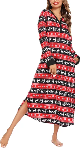 Miniatura 3 de Ekouaer Camisón largo para mujer con cuello en V, ropa de dormir de longitud completa con bolsillos