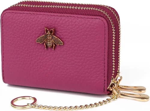 Miniatura 27 de imeetu Soporte para tarjetas de crédito RFID, cartera pequeña de cuero con cremallera para mujer