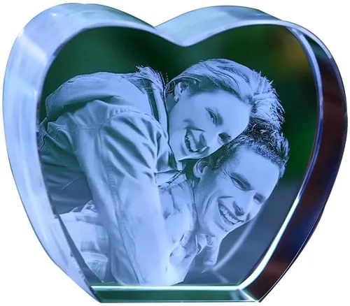 Marco de corazón de cristal con foto 3D personalizado, imágenes 3D grabadas con láser, regalos conmemorativos de aniversario de boda para parejas,