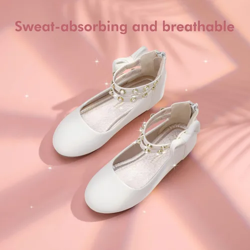Miniatura 4 de PANDANINJIA Jessica Pearl Bow Ballet Flats Zapatos Doble Tobillo Correa Vestido Bailarina Plana Mary Jane