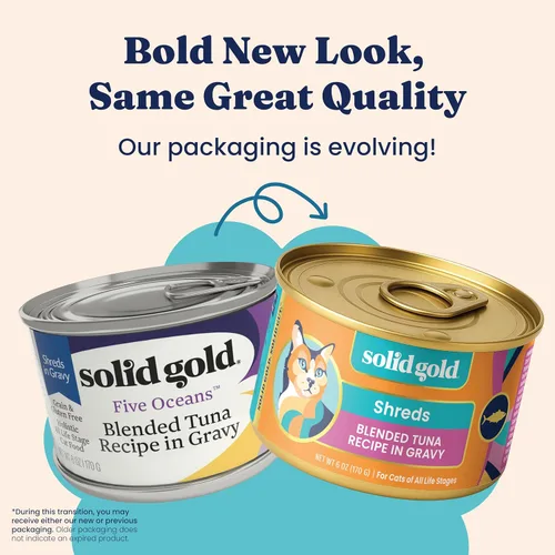 Miniatura 3 de Solid Gold comida húmeda para gatos desmenuzada con salsa - Alimento enlatado para gatos hecho con atún real - Sin granos de los Cinco Océanos
