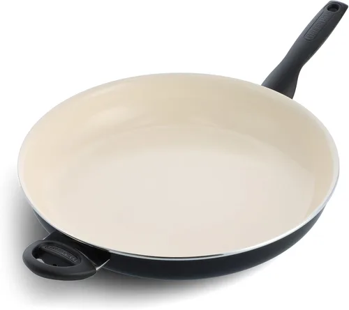 GreenPan Rio Healthy Ceramic - Sartén antiadherente de 13.5 pulgadas, sin PFAS, apta para lavavajillas, color negro