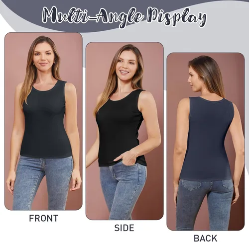 Miniatura 5 de 3 piezas de camisetas térmicas sin mangas para mujer, ropa interior de forro polar, suave, sin mangas, chaleco de capa base cálida