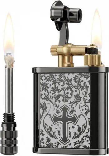 Miniatura 9 de 2 en 1 Lighetr - Encendedor de queroseno con brazo de elevación permanente, estilo antiguo, con fósforo permanente (bronce)