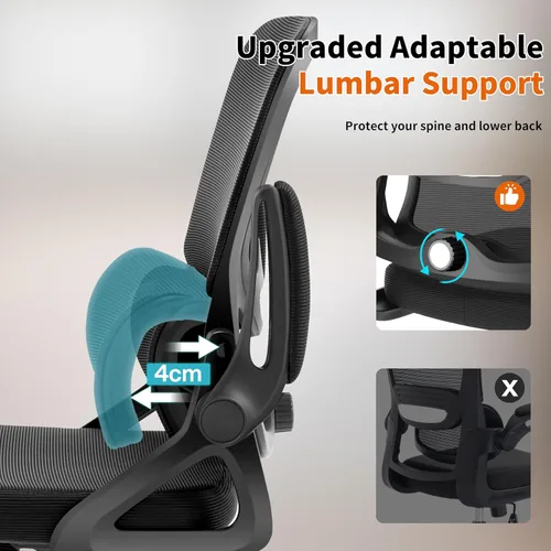 Miniatura 5 de Silla de oficina ergonómica, silla de oficina de malla con soporte lumbar, silla de escritorio de respaldo medio con brazos abatibles, cómoda silla