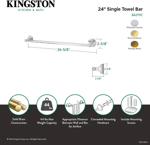 Miniatura 3 de Kingston Brass BA2711AB Milano - Toallero de 24 pulgadas, latón antiguo