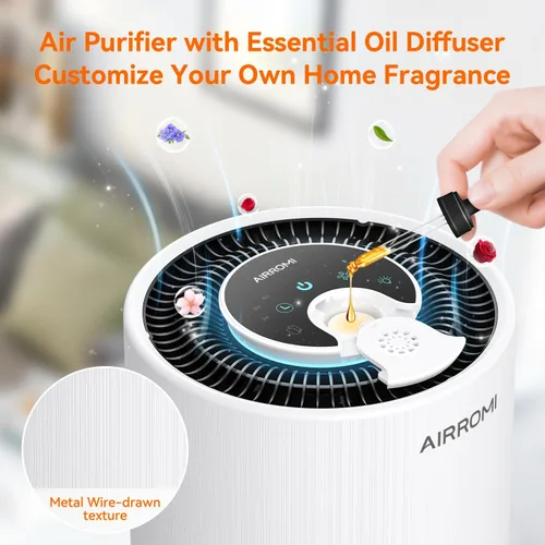 Miniatura 5 de Purificador de aire AIRROMI para dormitorio con filtro HEPA 3-en-1, purificador de aire para mascotas para el olor a orina de gato en el hogar