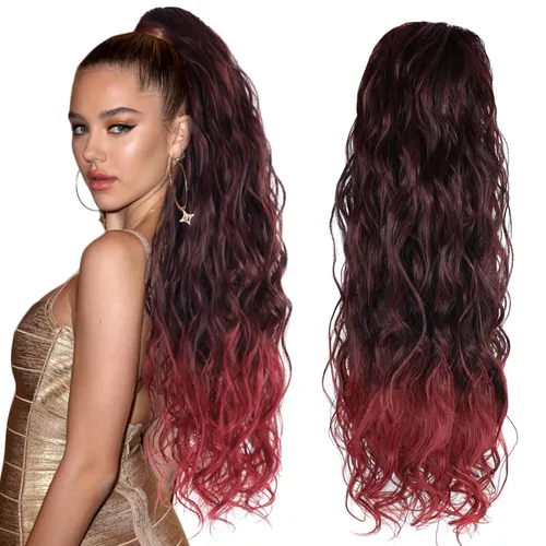 Miniatura 9 de Extensión de cola de caballo larga con cordón sintético de 26 pulgadas, moño rizado 4# Clip en extensión de pelo para mujer