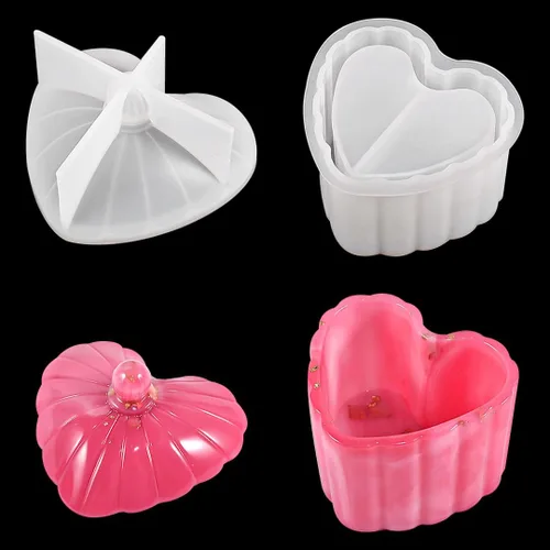 Miniatura 10 de Moldes de resina de caja, caja de almacenamiento de silicona con tapa, caja de joyería en forma de corazón, molde de fundición de resina epoxi