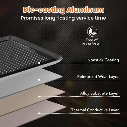 Miniatura 7 de COSTWAY Plancha Eléctrica de 39.5", Parrilla Teppanyaki Extragrande con 2 Superficies Antiadherentes, Temperatura Ajustable, Asas Aisladas y Bandeja