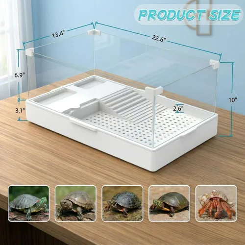 Miniatura 2 de Geegoods Acuario de tanque de tortuga con luz, acuario de reptiles Terrapin Lake con tanque de bomba de agua para mascotas tortugas reptiles hábitat