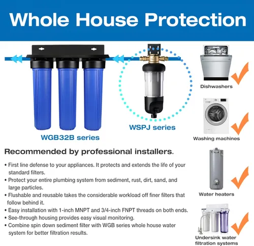 Miniatura 8 de iSpring WSP500J Filtro de agua reutilizable de sedimentos de centrifugado para toda la casa de tamaño jumbo mejorado, gran capacidad, prefiltración