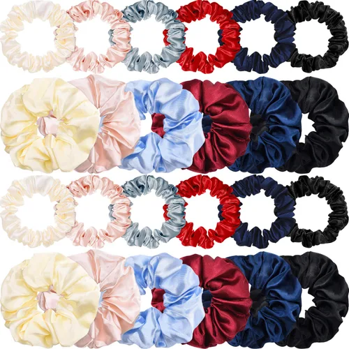 Miniatura 13 de 24 coleteros de satén para el cabello, bandas elásticas de seda para el cabello, ligas finas para coleta de caballo para mujeres y niñas, accesorios
