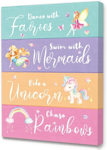 Lienzo decorativo para pared de habitación de niñas, bonito unicornio rosa, decoración de pared para niña/niña pequeña, bonitos carteles coloridos