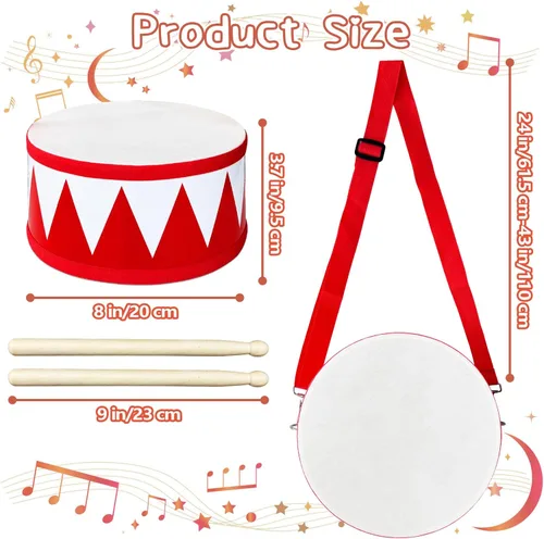 Miniatura 2 de Juego de batería para niños, juego de batería de juguete de madera de 8 pulgadas, juguetes musicales educativos para bebés con correa ajustable, 2