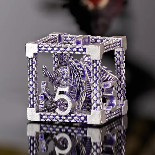 Miniatura 13 de D&D Dice, Dungeons and Dragons Dice HNCCESG Juego de dados de metal poliédricos huecos para juegos de mesa RPG MTG (Dragon Silver Blood Spot)