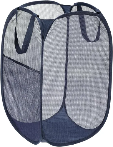 Miniatura 10 de PATIKIL Cesta de malla para lavandería, bolsa plegable con asas para lavandería, viajes, color negro
