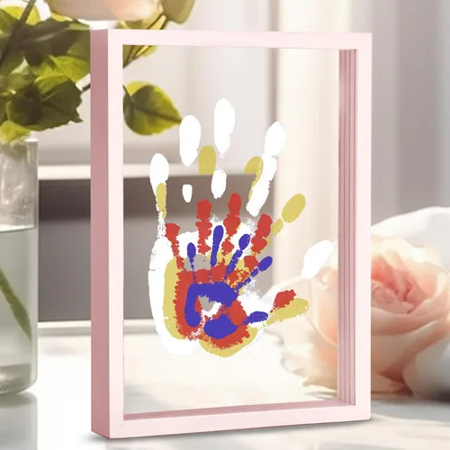 Miniatura 10 de CHERRY CHEERS Kit de huellas de manos familiares, marco de madera de recuerdo para manualidades, juego de regalo sin fin, pinturas no tóxicas, hojas