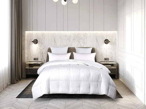 Miniatura 4 de Blue Ridge Home Fashions Edredón de plumas de ganso con patrón de rayas blancas de 350 hilos, relleno hipoalergénico, cálido para todas